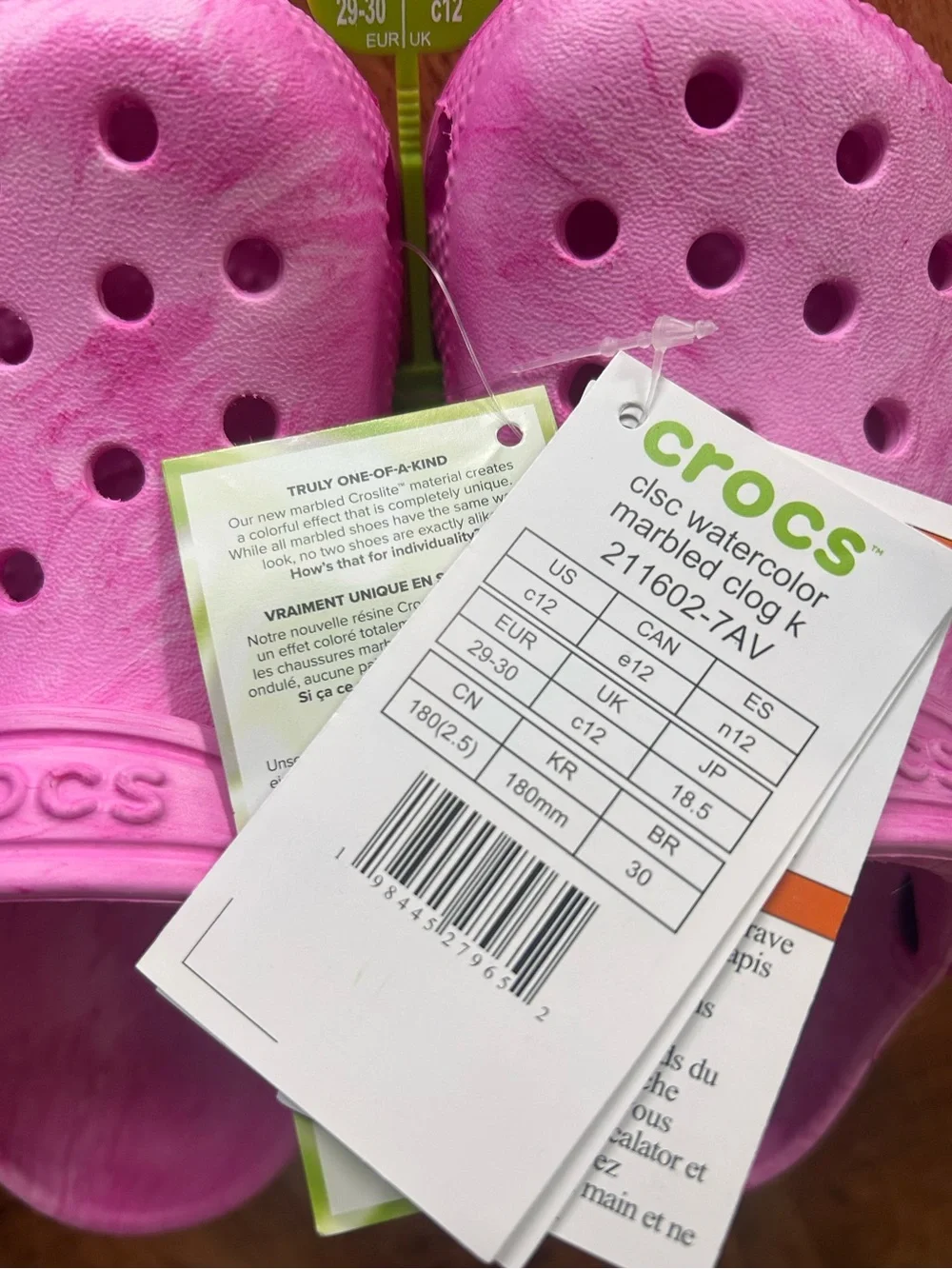 Crocs Kids Classic Clog - Pink Marble, Sz 12